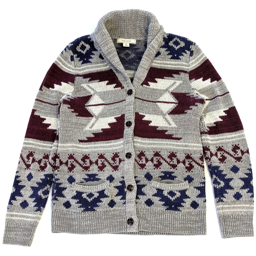 Adam Levine Mens Shawl Collar Cardigan Sweater Southwestern Geometric M (read)